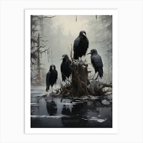 Birds In A Winter Landscape  1 Art Print