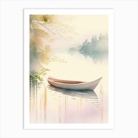 Canoe On Lake Water Waterscape Gouache 1 Art Print