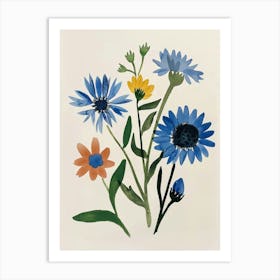 Painted Florals Cornflower 1 Art Print