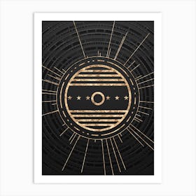 Geometric Glyph Abstract in Gold with Radial Array Lines on Dark Gray n.0019 Art Print