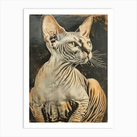 Sphynx Cat Relief Illustration 2 Art Print