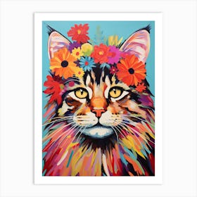 Maine Coon Cat With A Flower Crown Painting Matisse Style 2 Art Print