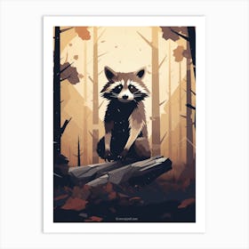 Raccoon Woodlands Illustration 2 Art Print