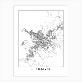 Reykjavik White Map Art Print