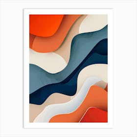 Abstract Fluid Art – Vibrant Wave Pattern in Orange, Blue, and Neutral Tones Art Print