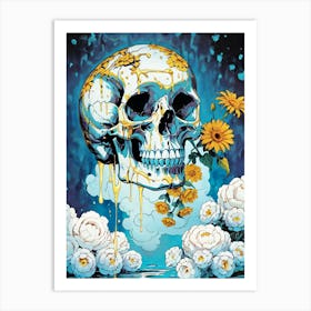 Surrealist Floral Skull Painting (50) Art Print