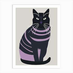 Black Cat With Purple Stripes Art Print