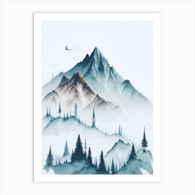 Mountain And Forest In Minimalist Watercolor Vertical Composition 214 Art Print