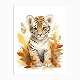 A Tiger Watercolour In Autumn Colours 0 Art Print