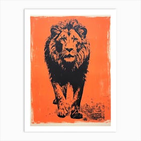 Lion, Woodblock Animal  Drawing 3 Art Print