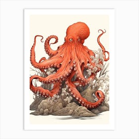 Giant Pacific Octopus Flat Illustration 4 Art Print