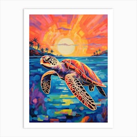 Sea Turtle And The Sunset 2 Art Print