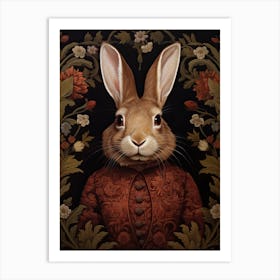 Rabbit Portrait With Rustic Flowers 3 Art Print