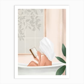 Reading Girl in Bathtub Art Print