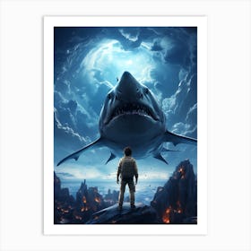 Man Looking At A Shark 1 Art Print