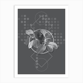 Vintage Magnolia Elegans Botanical with Line Motif and Dot Pattern in Ghost Gray Art Print
