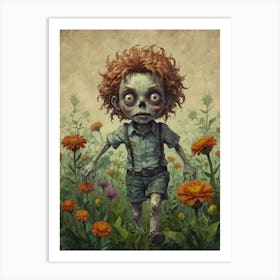 Zombie Boy In The Field Art Print