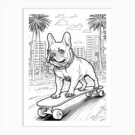 French Bulldog Dog Skateboarding Line Art 2 Art Print