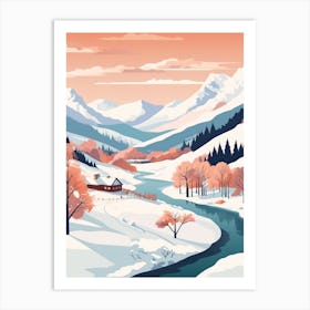 Vintage Winter Travel Illustration Lake District United Kingdom 6 Art Print