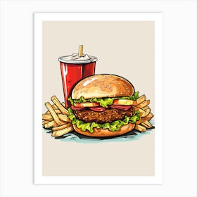 Burger And Fries Vector Illustration Art Print