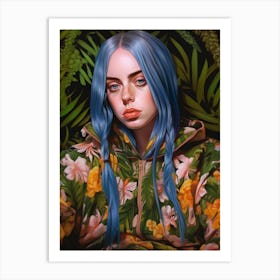 Billie Eilish Kitsch Green Leaf Portrait 1 Art Print