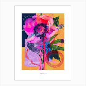 Ranunculus 3 Neon Flower Collage Poster Art Print