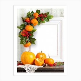 White Frame With Pumpkins Art Print