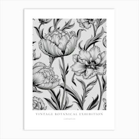 Carnation B&W Vintage Botanical Poster Art Print