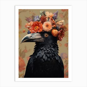 Bird With A Flower Crown Raven 3 Art Print