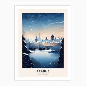 Winter Night  Travel Poster Prague Czech Republic 3 Art Print