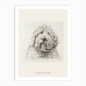 Komondor Dog Line Sketch 3 Poster Art Print