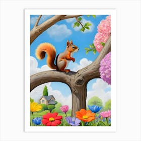 Squirrel In The Tree Art Print