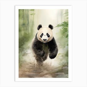 Panda Art Running Watercolour 2 Art Print