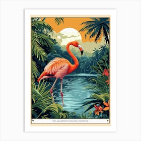 Greater Flamingo Rio Lagartos Yucatan Mexico Tropical Illustration 4 Poster Art Print