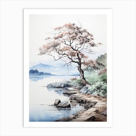 Lake Toya In Hokkaido, Japanese Brush Painting, Ukiyo E, Minimal 4 Art Print