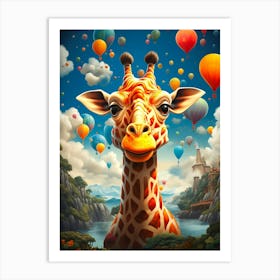 Giraffe With Balloons Art Print