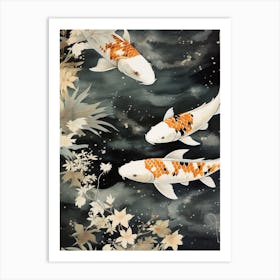 Orange Koi Fish Watercolour With Botanicals 3 Art Print