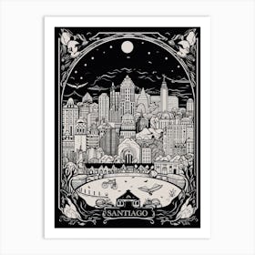 Santiago, Chile, Tarot Card Travel  Line Art 1 Art Print