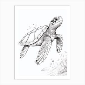 Realistic Sea Turtle Line Illustration 3 Art Print