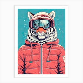 Tiger Illustrations Wearing Ski Gear 4 Art Print