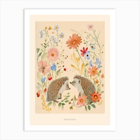 Folksy Floral Animal Drawing Hedgehog 9 Poster Art Print