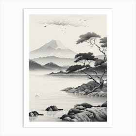 The Ogasawara Islands In Tokyo, Ukiyo E Black And White Line Art Drawing 3 Art Print