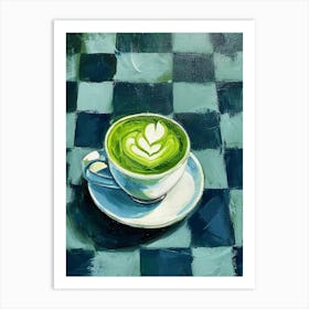 Matcha Latte Blue Checkerboard 2 Art Print