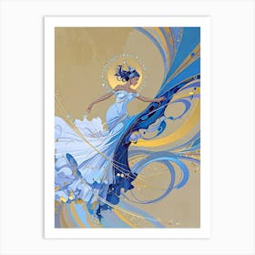 Woman In A Blue Dress Art Print