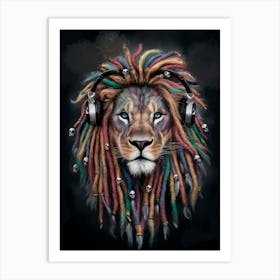 Lion With Headphones Art Print