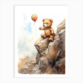 Rock Climbing Teddy Bear Painting Watercolour 2 Art Print