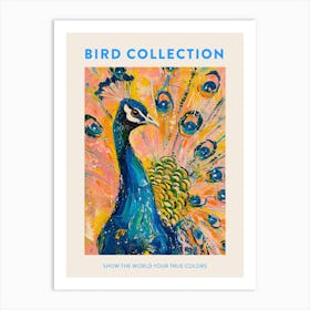 Peacock & Feathers Colourful Portrait 5 Poster Art Print