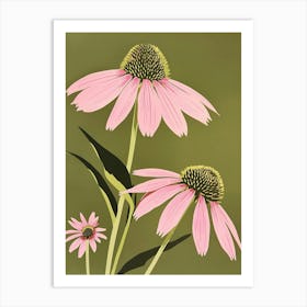 Pink & Green Coneflower 2 Art Print