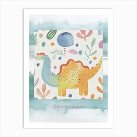 Cute Muted Pastels Pattern Dinosaur 3 Poster Art Print