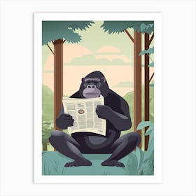 Gorilla Art Reading The Newspaper Cartoon Illustration 1 Art Print